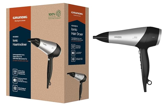 Sèche-cheveux ionique Grundig HD 6080 B noir et argent avec diffuseur