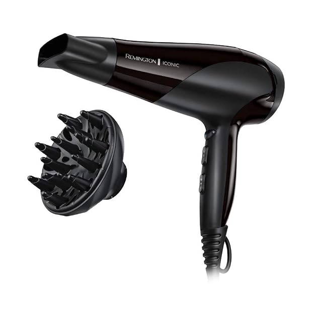Sèche-cheveux ionique Remington D3198 noir avec diffuseur et embout coiffant