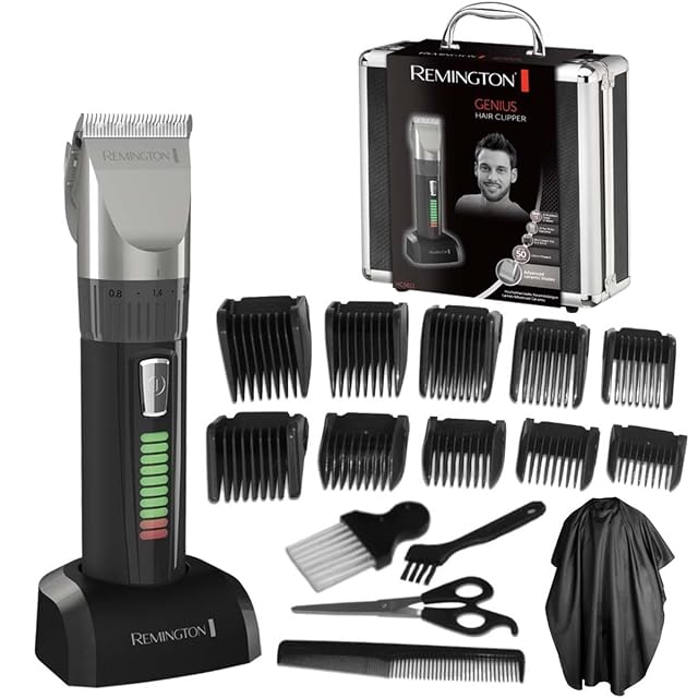 Tondeuse Remington HC5811 avec mallette aluminium, sabots, ciseaux et peignoir de coupe